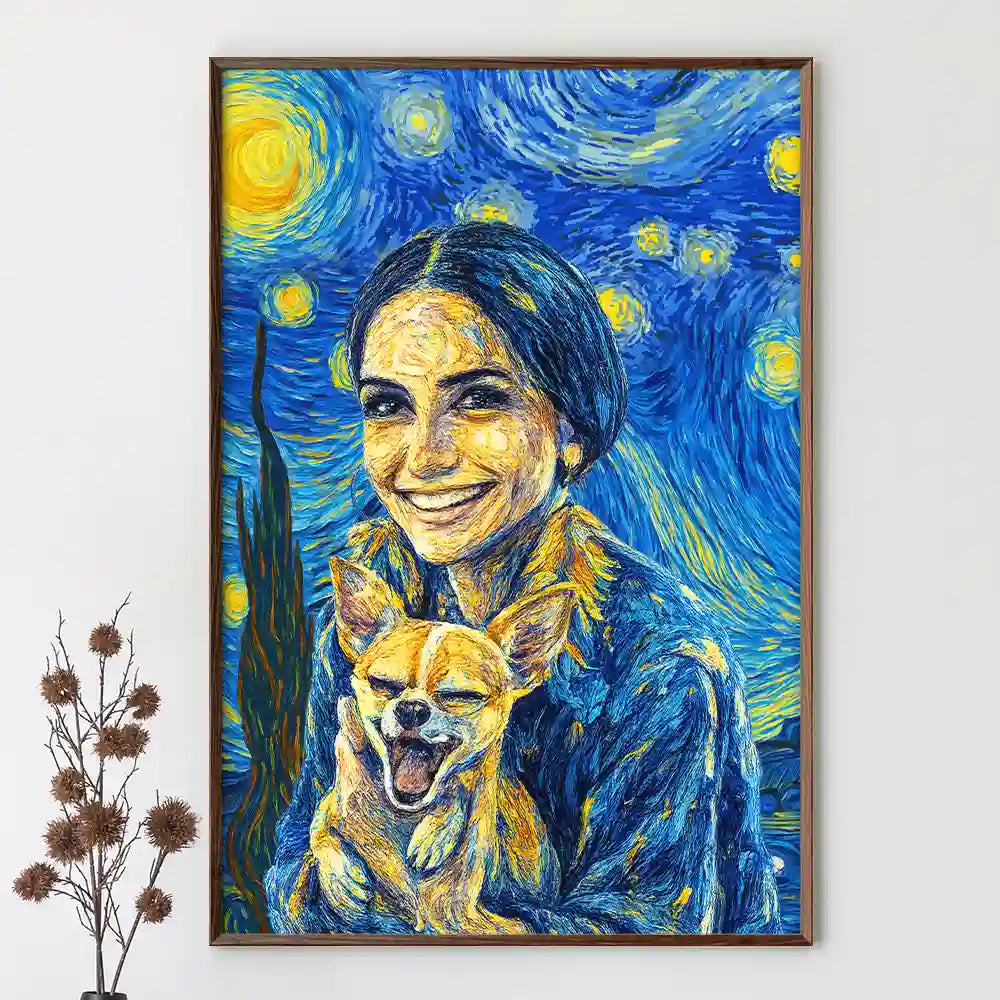 Happy,Dog Lovers,Pet Lovers,Cat Lovers,Dog Mom,Dog Dad,Cat Dad,Cat Mom - Custom Photo Starry Night Dog Mom Cat Mom Pet Lover - Personalized Poster