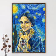 Happy,Dog Lovers,Pet Lovers,Cat Lovers,Dog Mom,Dog Dad,Cat Dad,Cat Mom - Custom Photo Starry Night Dog Mom Cat Mom Pet Lover - Personalized Poster