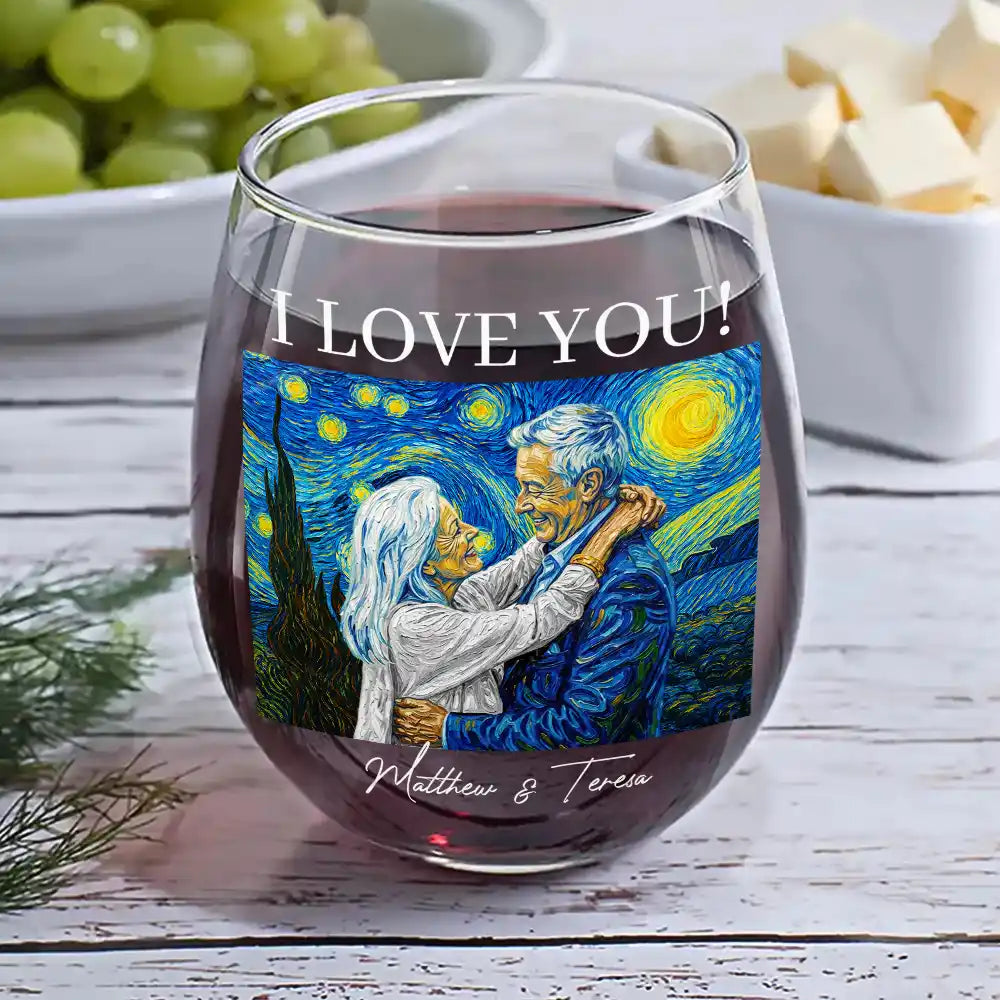 Custom Photo, Art Design, Gift For Couples, Wedding, Romantic, Photo - Starry Night - Custom Photo Starry Night Forever & Always Couple Anniversary - Personalized Stemless Wine Glass