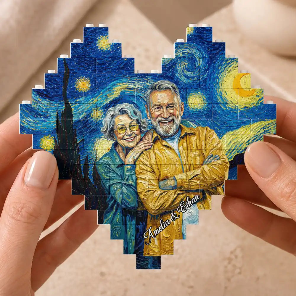 Custom Photo,Art Design,Gift For Couples,Top Market,Romantic,Photo - Starry Night  - Custom Photo Starry Night Couple Anniversary - Personalized Building Brick Blocks