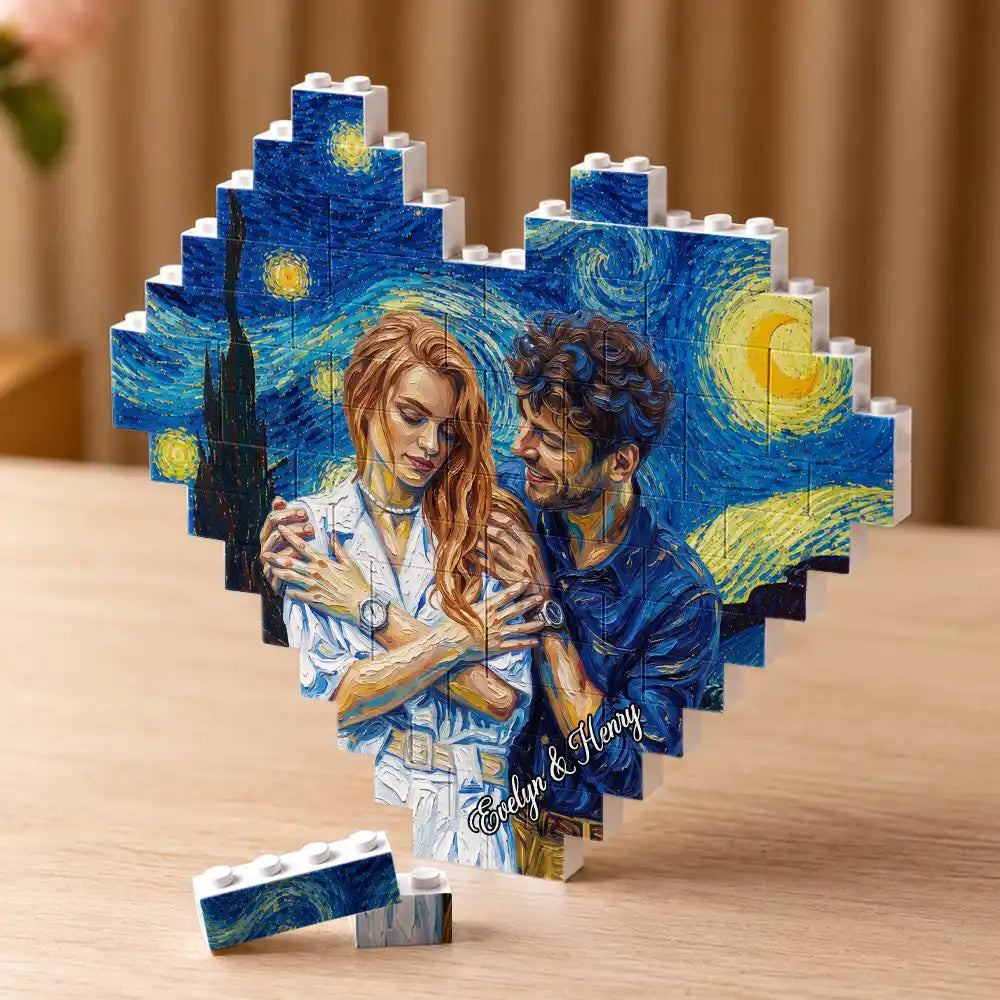 Custom Photo,Art Design,Gift For Couples,Top Market,Romantic,Photo - Starry Night  - Custom Photo Starry Night Couple Anniversary - Personalized Building Brick Blocks