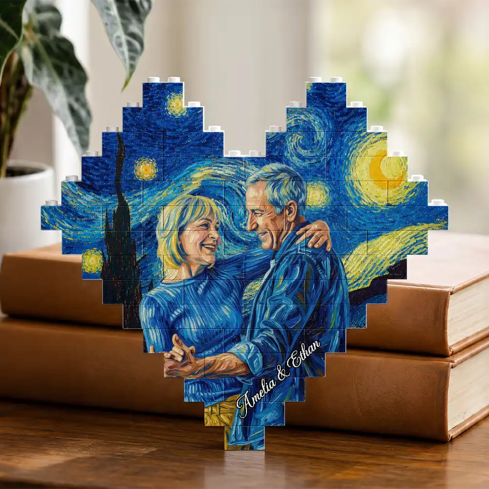 Custom Photo,Art Design,Gift For Couples,Top Market,Romantic,Photo - Starry Night  - Custom Photo Starry Night Couple Anniversary - Personalized Building Brick Blocks