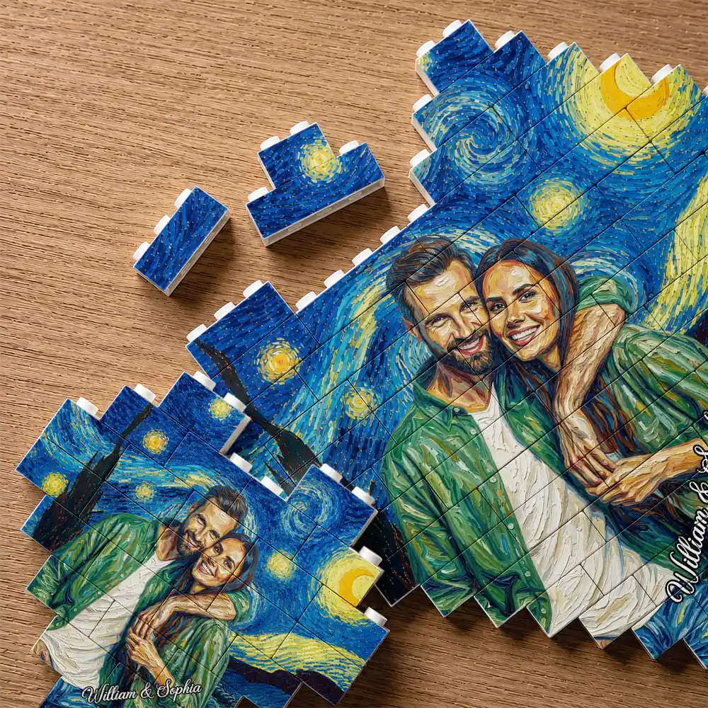 Custom Photo,Art Design,Gift For Couples,Top Market,Romantic,Photo - Starry Night  - Custom Photo Starry Night Couple Anniversary - Personalized Building Brick Blocks