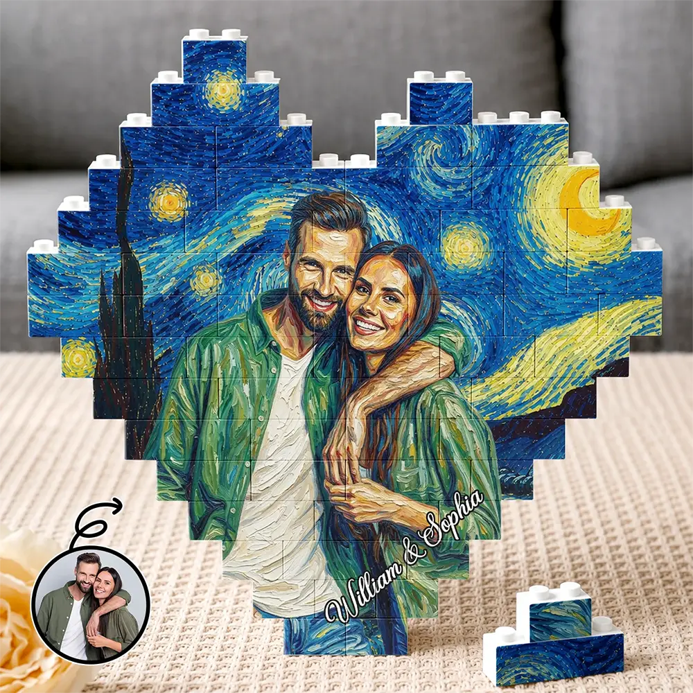 Custom Photo,Art Design,Gift For Couples,Top Market,Romantic,Photo - Starry Night  - Custom Photo Starry Night Couple Anniversary - Personalized Building Brick Blocks