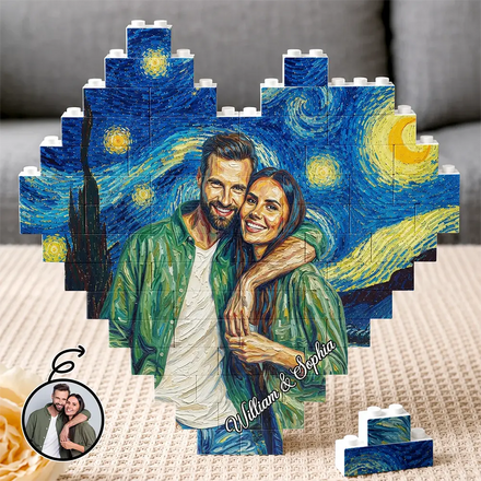 Custom Photo Starry Night Couple Anniversary - Personalized Building Brick Blocks