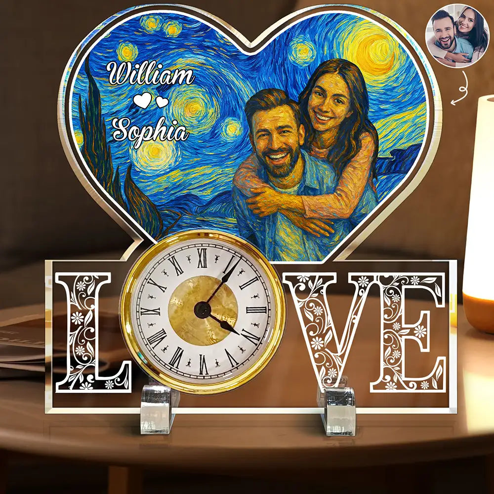 Gift For Couples,Old Couples,Gift For Husband,Gift For Wife,Gift For Boyfriend,Gift For Girlfriend,LGBT,Love - Custom Photo Starry Night You And Me We Got This - Personalized Acrylic Desk Clock