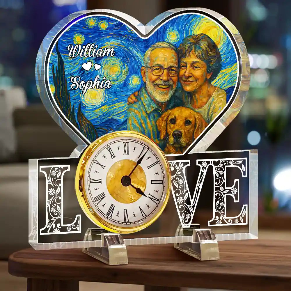Gift For Couples,Old Couples,Gift For Husband,Gift For Wife,Gift For Boyfriend,Gift For Girlfriend,LGBT,Love - Custom Photo Starry Night You And Me We Got This - Personalized Acrylic Desk Clock
