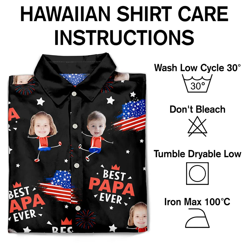 Custom Photo,Independence Day,Gift For Grandpa,Top Market,Adorable,Cut-Face Photo - Custom Photo Stars And Stripes Best Dad Grandpa Ever - Personalized Hawaiian Shirt