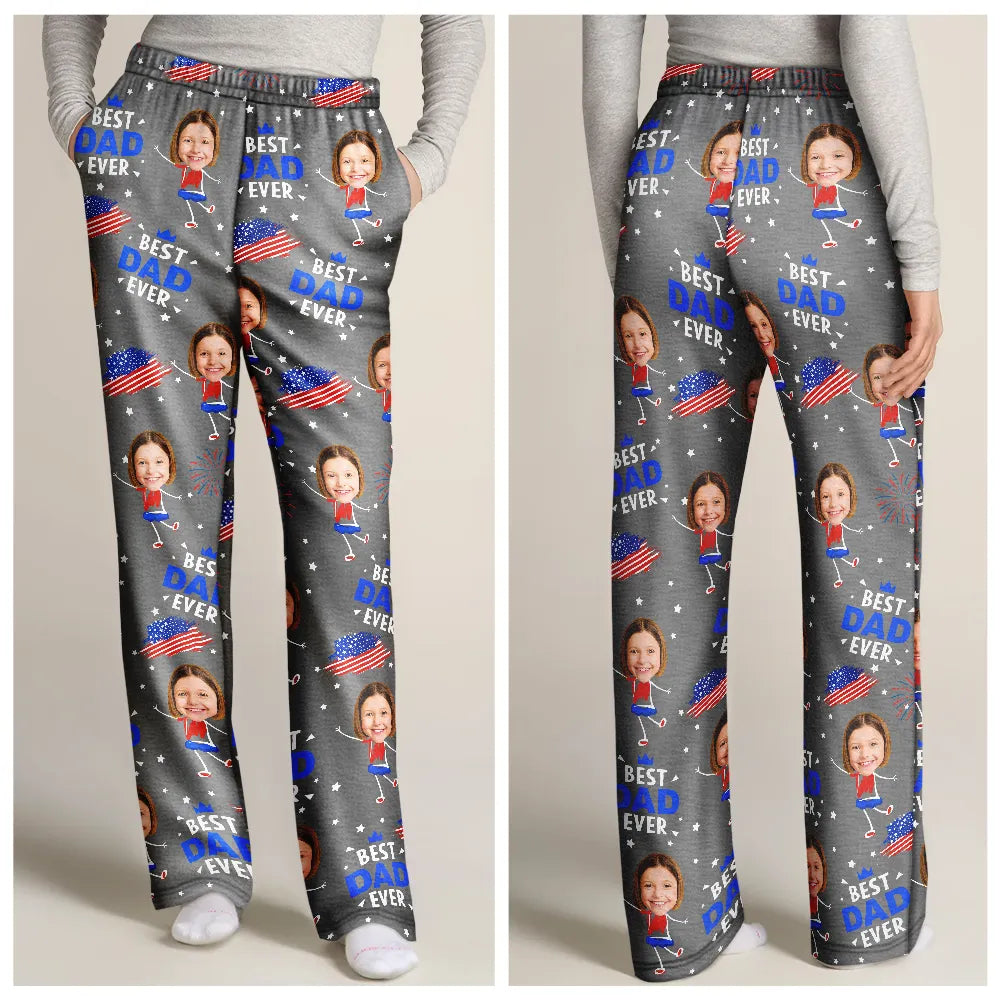 Gift For Father,Gift For Grandpa,Independence Day,Happy,Custom Photo - Custom Photo Stars And Stripes Best Dad Grandpa Ever - Personalized Pajama Pants