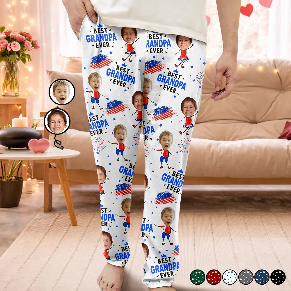 Gift For Father,Gift For Grandpa,Independence Day,Happy,Custom Photo - Custom Photo Stars And Stripes Best Dad Grandpa Ever - Personalized Pajama Pants