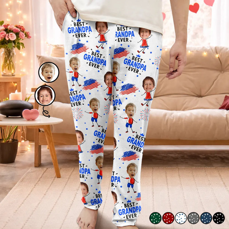 Gift For Father,Gift For Grandpa,Independence Day,Happy,Custom Photo - Custom Photo Stars And Stripes Best Dad Grandpa Ever - Personalized Pajama Pants