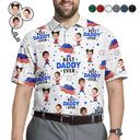 Custom Photo,Independence Day,Gift For Grandpa,Adorable,Cut-Face Photo - Custom Photo Stars And Stripes Best Dad Grandpa Ever - Personalized Polo Shirt