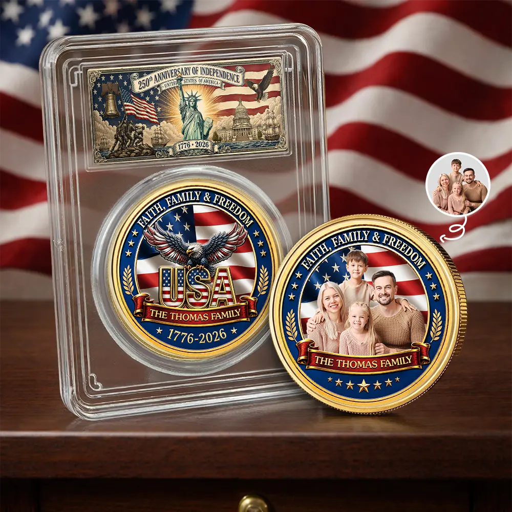 Custom Photo Stars And Stripes Faith, Family & Freedom - Personalized Commemorative Keepsake Coin