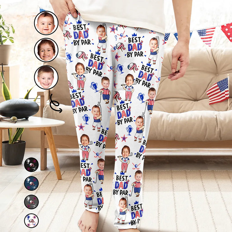 Golf,Gift For Father,Gift For Grandpa,Gift For Mother,Gift For Grandma,Happy,Independence Day,Non-Eng,Photo,Icon,Humorous - Custom Photo Stars & Stripes Best Dad Grandpa By Par - Personalized Pajama Pants