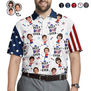 Gift For Mother,Gift For Grandma,Happy,Gift For Father,Gift For Grandpa,Independence Day,Photo,Icon,Humorous - Custom Photo Stars & Stripes Best Dad Grandpa Ever - Personalized Polo Shirt