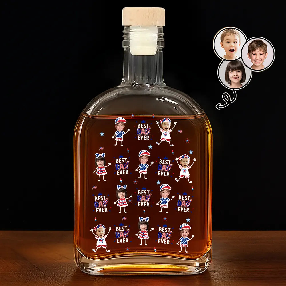 Gift For Father,Custom Photo,Independence Day,Proud,Cut-Face Photo - Custom Photo Stars & Stripes Best Dad Grandpa Ever - Personalized Whiskey Bottle