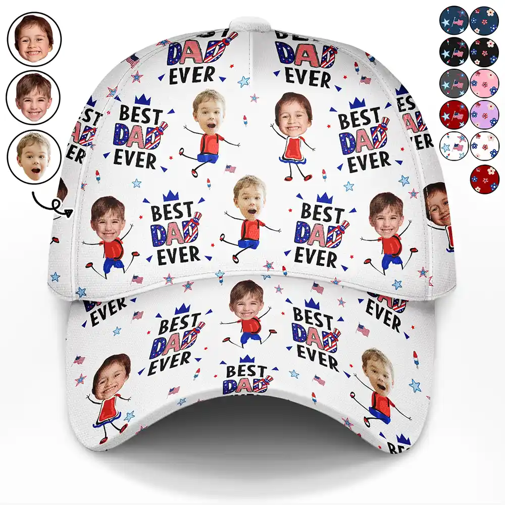 Custom Photo Stars & Stripes Best Dad Mom Grandpa Grandma Ever - Personalized Classic Cap