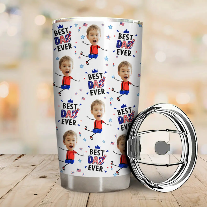 Gift For Mother,Gift For Grandma,Happy,Gift For Father,Gift For Grandpa,Independence Day,Non-Eng,Photo,Icon,Humorous - Custom Photo Stars & Stripes Best Dad Mom Grandpa Grandma Ever - Personalized Tumbler