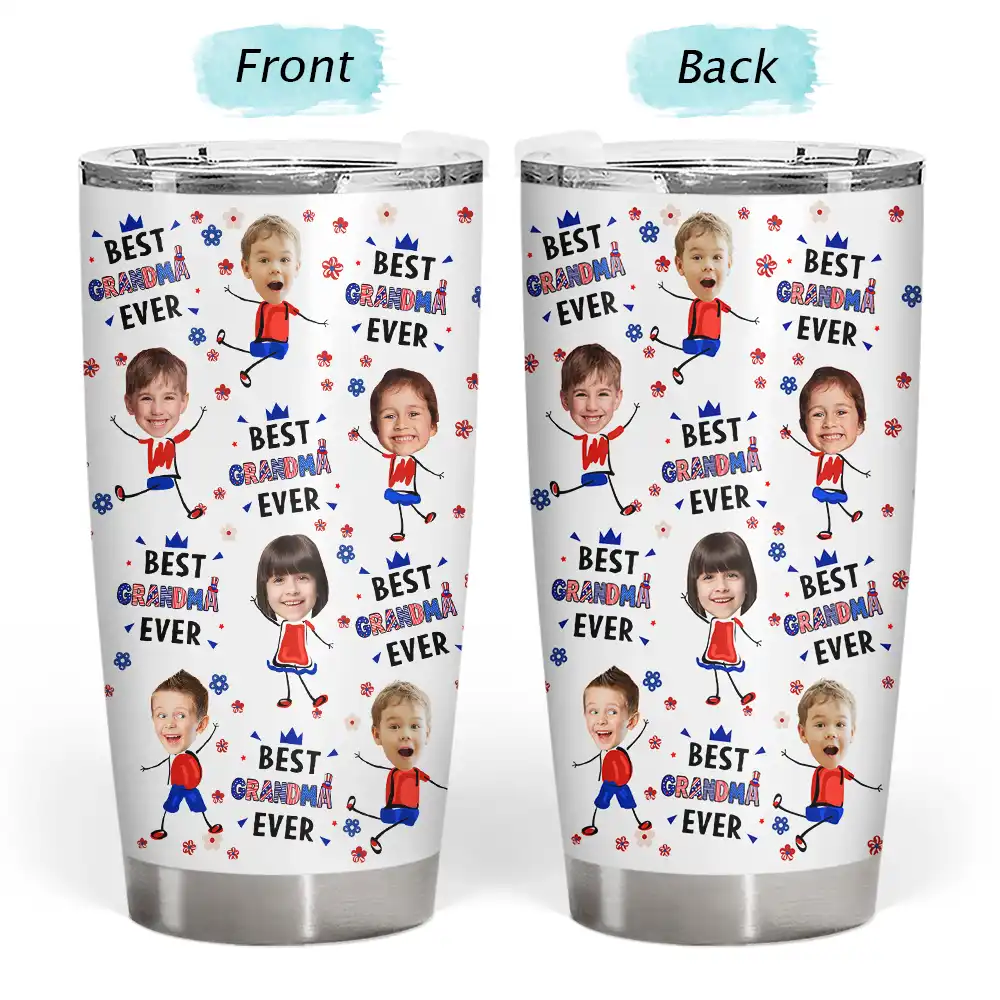 Gift For Mother,Gift For Grandma,Happy,Gift For Father,Gift For Grandpa,Independence Day,Non-Eng,Photo,Icon,Humorous - Custom Photo Stars & Stripes Best Dad Mom Grandpa Grandma Ever - Personalized Tumbler