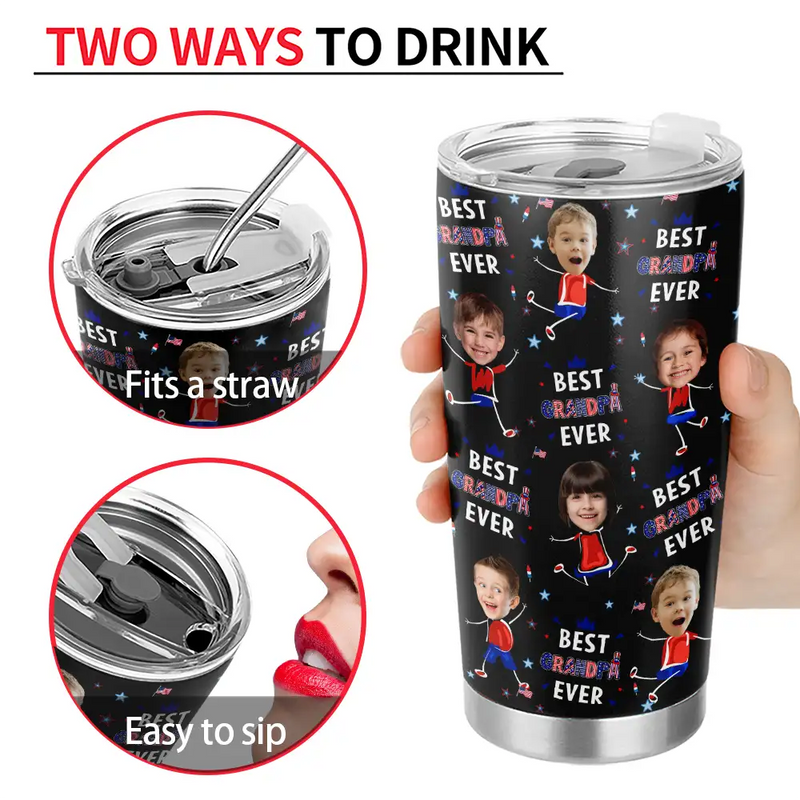 Gift For Mother,Gift For Grandma,Happy,Gift For Father,Gift For Grandpa,Independence Day,Non-Eng,Photo,Icon,Humorous - Custom Photo Stars & Stripes Best Dad Mom Grandpa Grandma Ever - Personalized Tumbler
