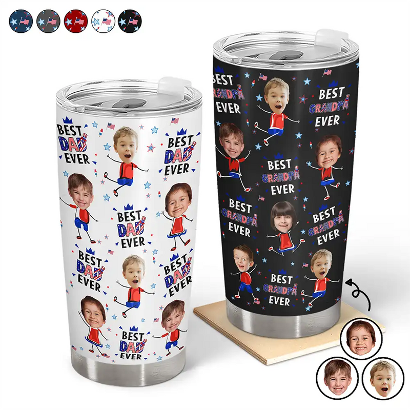 Gift For Mother,Gift For Grandma,Happy,Gift For Father,Gift For Grandpa,Independence Day,Non-Eng,Photo,Icon,Humorous - Custom Photo Stars & Stripes Best Dad Mom Grandpa Grandma Ever - Personalized Tumbler