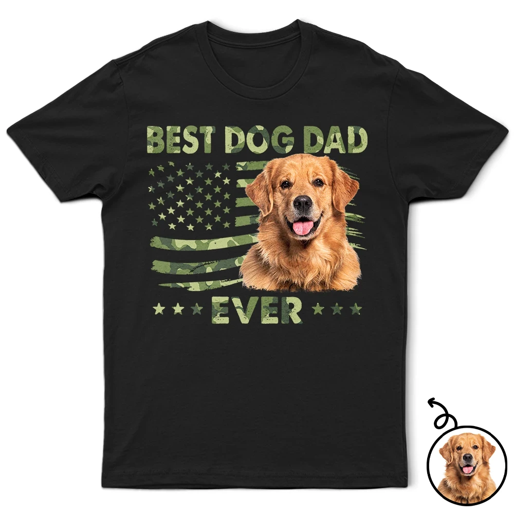 Dog Dad,Cat Dad,Pet Dad,Custom Photo,Top Market,Independence Day,Non-Eng,Photo,Confident - Custom Photo Stars & Stripes Best Dog Dad Ever - Personalized T Shirt
