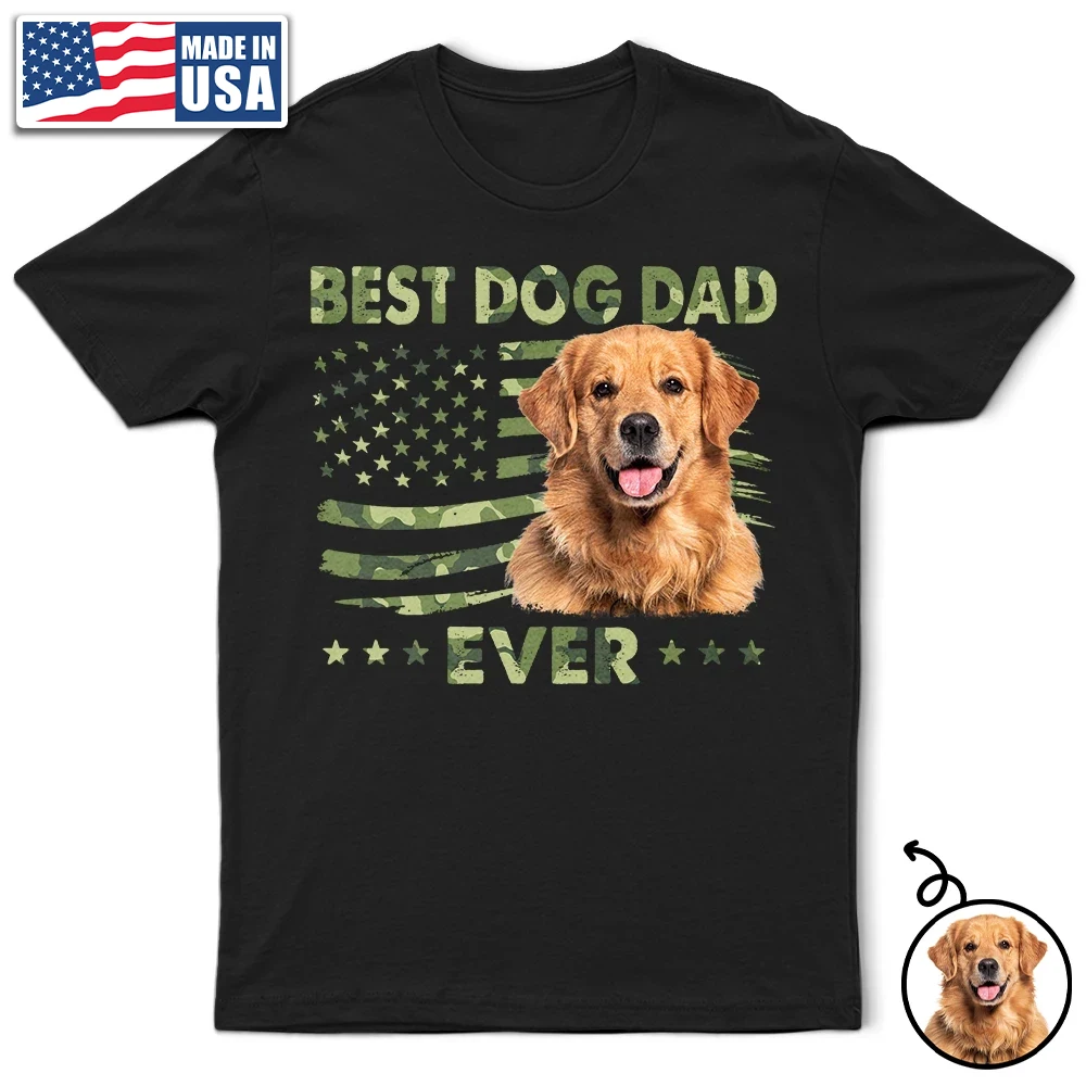 Custom Photo Stars & Stripes Best Dog Dad Ever - Personalized T Shirt