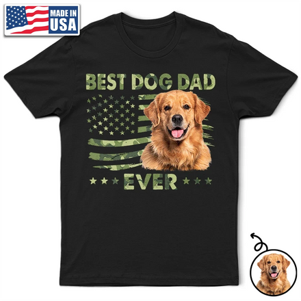 Custom Photo Stars & Stripes Best Dog Dad Ever - Personalized T Shirt