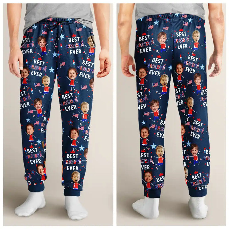 Gift For Grandma, Gift For Mother, Happy - Custom Photo Stars & Stripes Best Mom Mum Grandma Ever - Personalized Pajama Pants