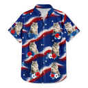 Custom Photo,Independence Day,Summer,Top Market,Pet Dad,Pet Lovers,Gift For Father,Proud,Remove BG Photo - Custom Photo Stars & Stripes Dog Cat Happy Paws - Personalized Hawaiian Shirt