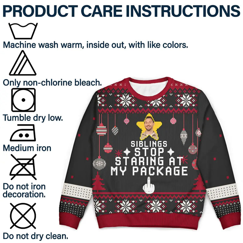 Funny,Christmas,Custom Photo - Custom Photo Stop Staring At My Package - Personalized Unisex Ugly Sweater