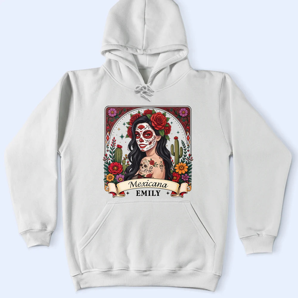 Art Design,Confident,Halloween,Gift For Yourself,Hispanic,Photo - Mexican Skull Woman Man - Custom Photo Sugar Skull Day Of The Dead Funny Mexican Hispanic - Personalized T Shirt