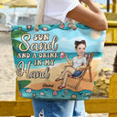 Gift For Girlfriend,Gift For Yourself,Gift For Women,Beach,Summer,Happy - Custom Photo Sun Sand And A Drink In My Hand - Personalized Beach Bag