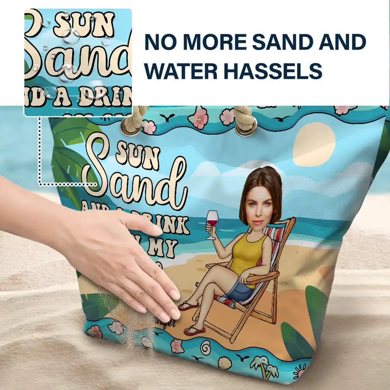 Gift For Girlfriend,Gift For Yourself,Gift For Women,Beach,Summer,Happy - Custom Photo Sun Sand And A Drink In My Hand - Personalized Beach Bag
