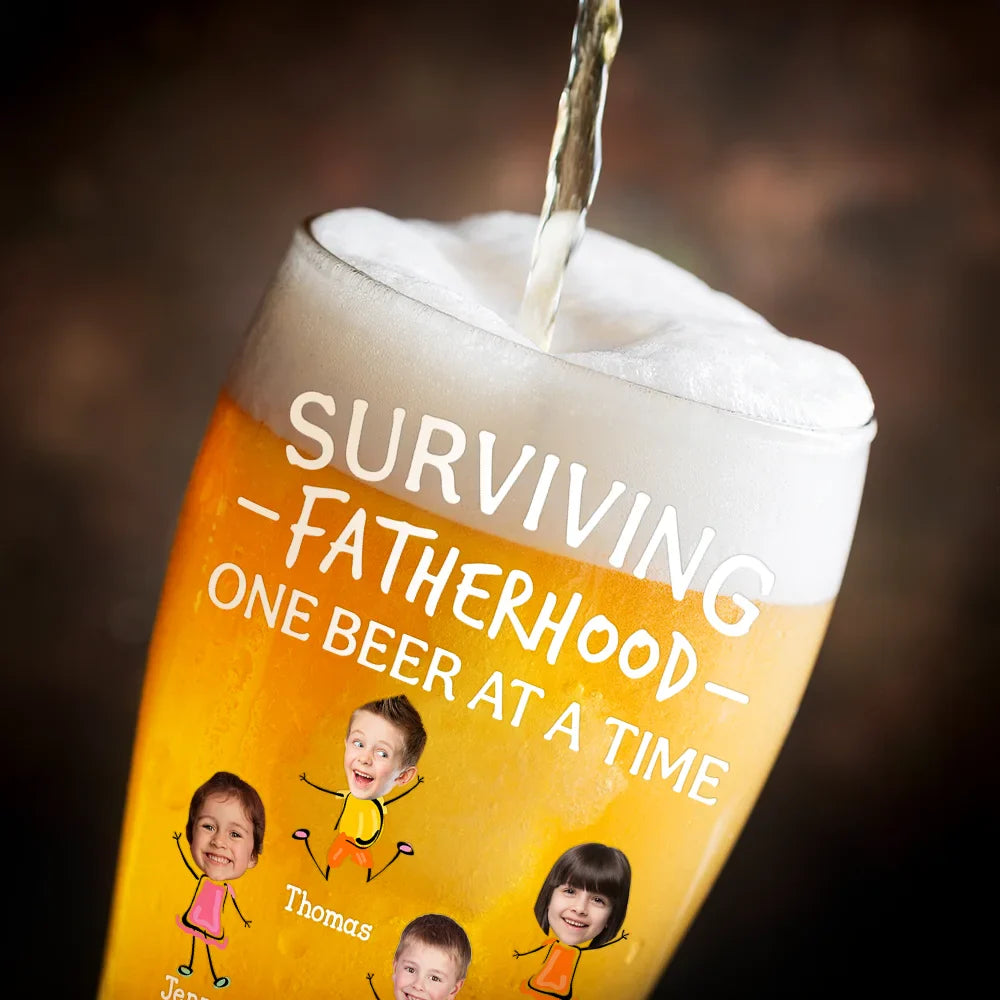Funny,Gift For Husband,Gift For Grandpa,Gift For Father - Custom Photo Surviving Fatherhood One Beer At A Time Funny - Personalized Pilsner Glass