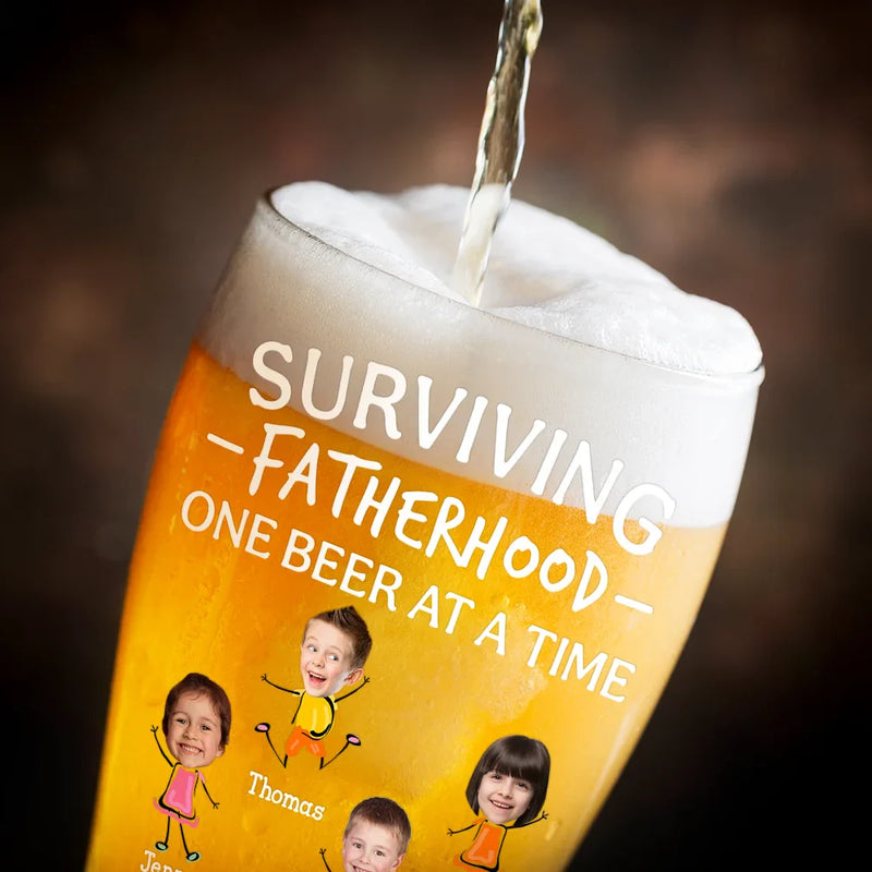 Funny,Gift For Husband,Gift For Grandpa,Gift For Father - Custom Photo Surviving Fatherhood One Beer At A Time Funny - Personalized Pilsner Glass