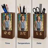 Grateful, Teacher, Back To School, Custom Photo, Remove BG Photo - Custom Photo Teacher With Name - Personalized Pen Holder With Clock