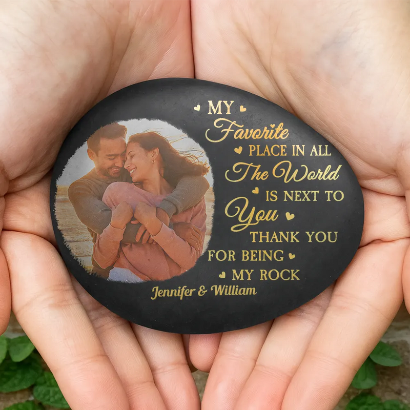 Custom Photo,Gift For Couples,Gift For Husband,Gift For Wife,Gift For Boyfriend,Gift For Girlfriend,Happy - Custom Photo Thank You For Being My Rock - Personalized Printed Rock