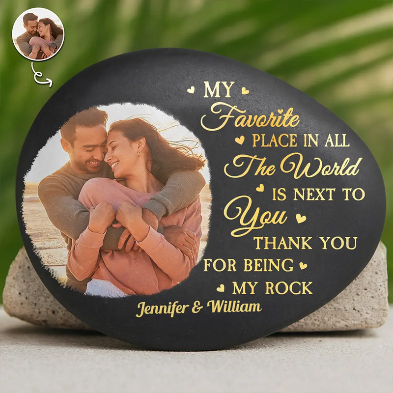 Custom Photo,Gift For Couples,Gift For Husband,Gift For Wife,Gift For Boyfriend,Gift For Girlfriend,Happy - Custom Photo Thank You For Being My Rock - Personalized Printed Rock