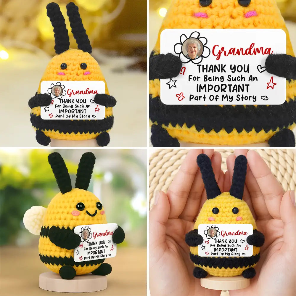 Gift For Mother - Custom Photo Thank You For Helping Me Grow - Personalized Doll Crochet With Custom Card