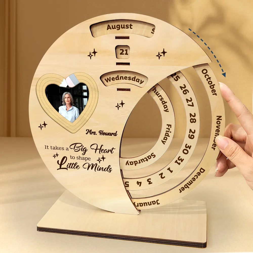Custom Photo Thank You Teacher For Shaping Little Minds - Personalized Spinning Perpetual Desk Calendar