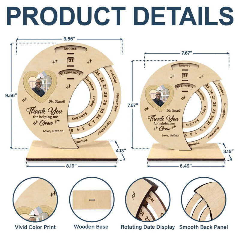 Custom Photo Thank You Teacher For Shaping Little Minds - Personalized Spinning Perpetual Desk Calendar