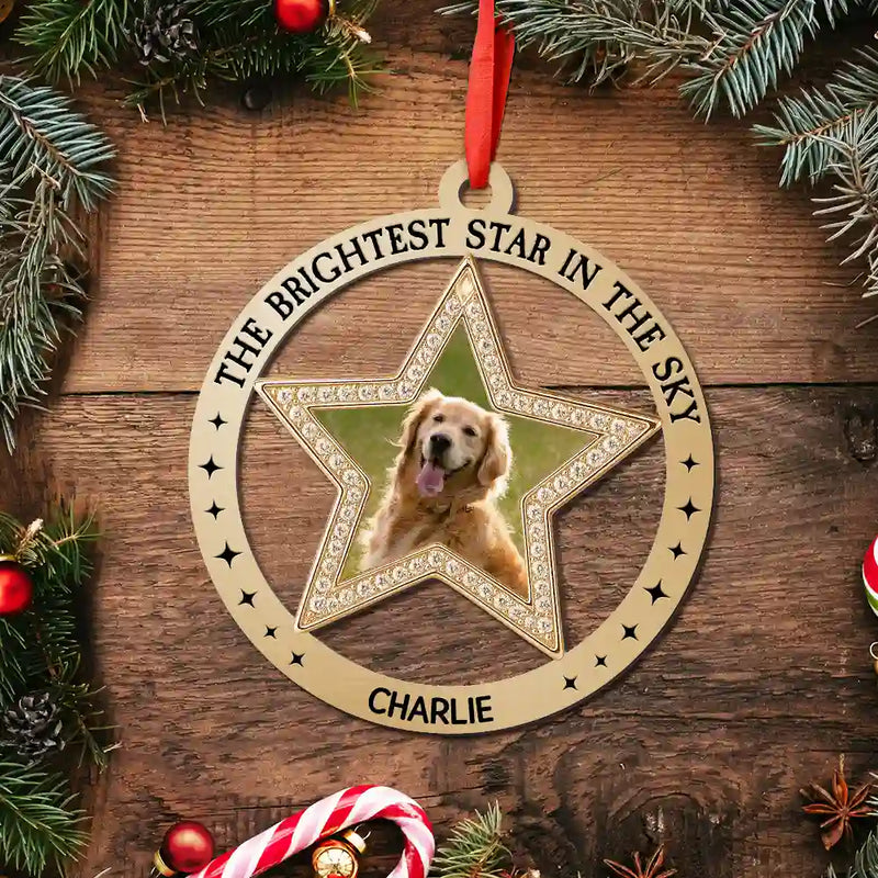 Christmas, Family, Pet Lovers, Memorial - Custom Photo The Brightest Star In The Sky - Personalized Metal Ornament