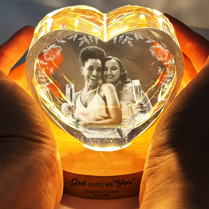 Custom Photo The Date We Became Mr & Mrs Wedding Couple - Personalized Crystal Heart Shaped Lamp