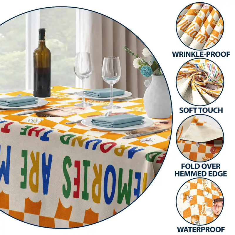 Family,Happy,Gift For Yourself,Gift For Father,Gift For Mother - Custom Photo The Fondest Memories Family - Personalized Tablecloth