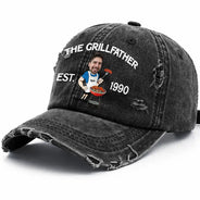 Happy, Gift For Father, Gift For Grandpa, Gift For Men, Grilling, Non-Eng, Photo, Humorous - Custom Photo The Grill Master For Him Dad Grandpa - Personalized Distressed Cap