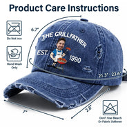 Happy, Gift For Father, Gift For Grandpa, Gift For Men, Grilling, Non-Eng, Photo, Humorous - Custom Photo The Grill Master For Him Dad Grandpa - Personalized Distressed Cap