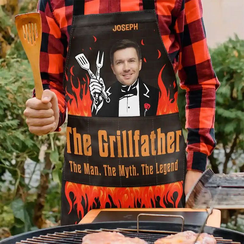 Grilling, Gift For Men, Funny, Gift For Yourself - Custom Photo The Grillfather - Personalized Apron