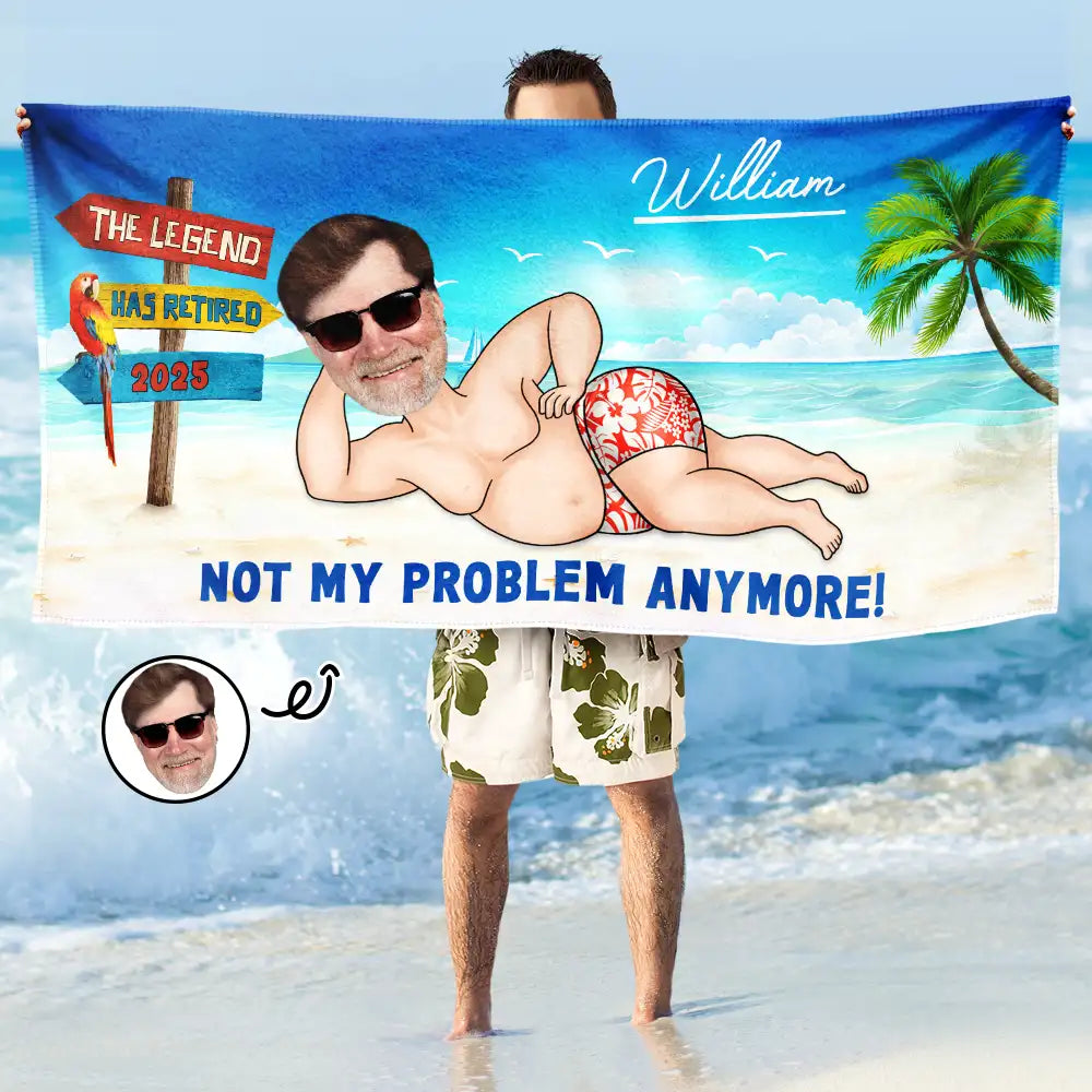 Gift For Yourself,Gift For Women,Gift For Men,Retirement,Beach,Summer - Custom Photo The Legend Has Retired - Personalized Beach Towel