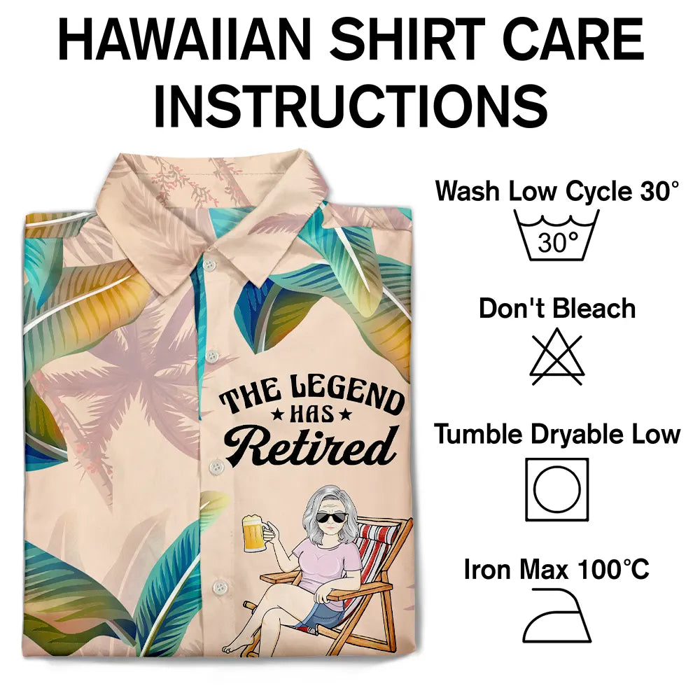 Beach, Summer, Poolside, Retirement, Gift For Women, Gift For Yourself, Gift For Wife, Funny - The Legend Has Retired - Personalized Hawaiian Shirt